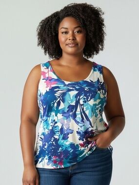 Chico's Blue, Teal & Pink Floral Tank Top